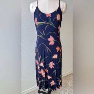 LOFT Floral Orange and Navy Midi Dress